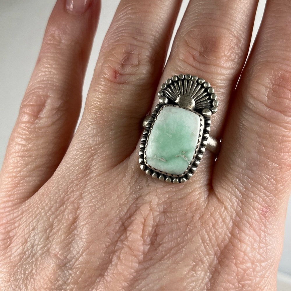 Solid 925 Brushed Matte Sterling Silver Paloma Turquoise Gemstone Ring Size 9 - Picture 6 of 9